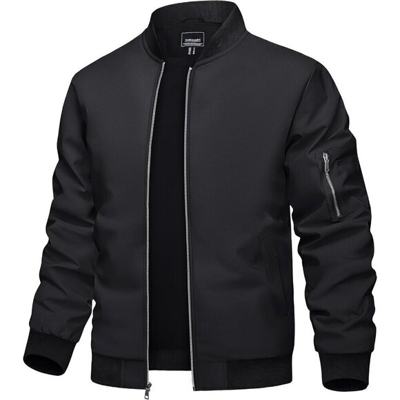 Other - 🆕Men's Black Bomber Jacket with Zip-Up Front and Utility Sleeve Pocket